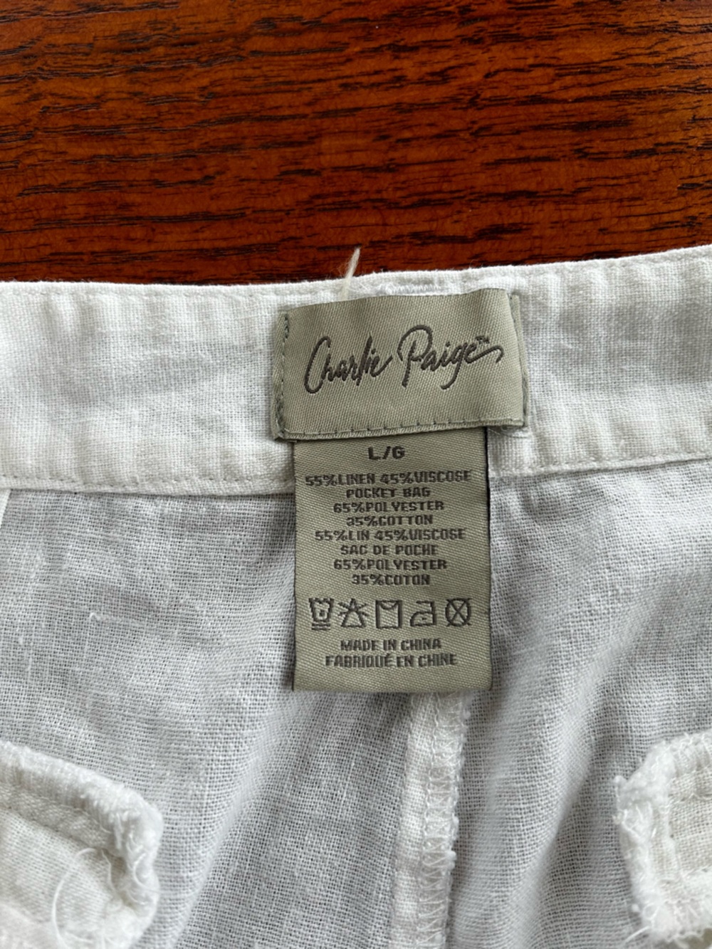 Charlie Paige Cream High-Waist Linen-Blend Shorts Size L - Picture 5 of 5